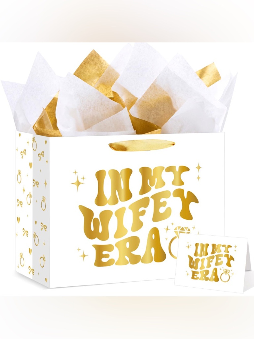 NWT In My Wifey Era Bridal Shower Gift Bag Set Gold Wedding Bride
